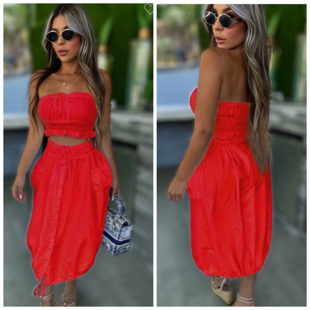 Red Bubble Midi Skirt for Night Out